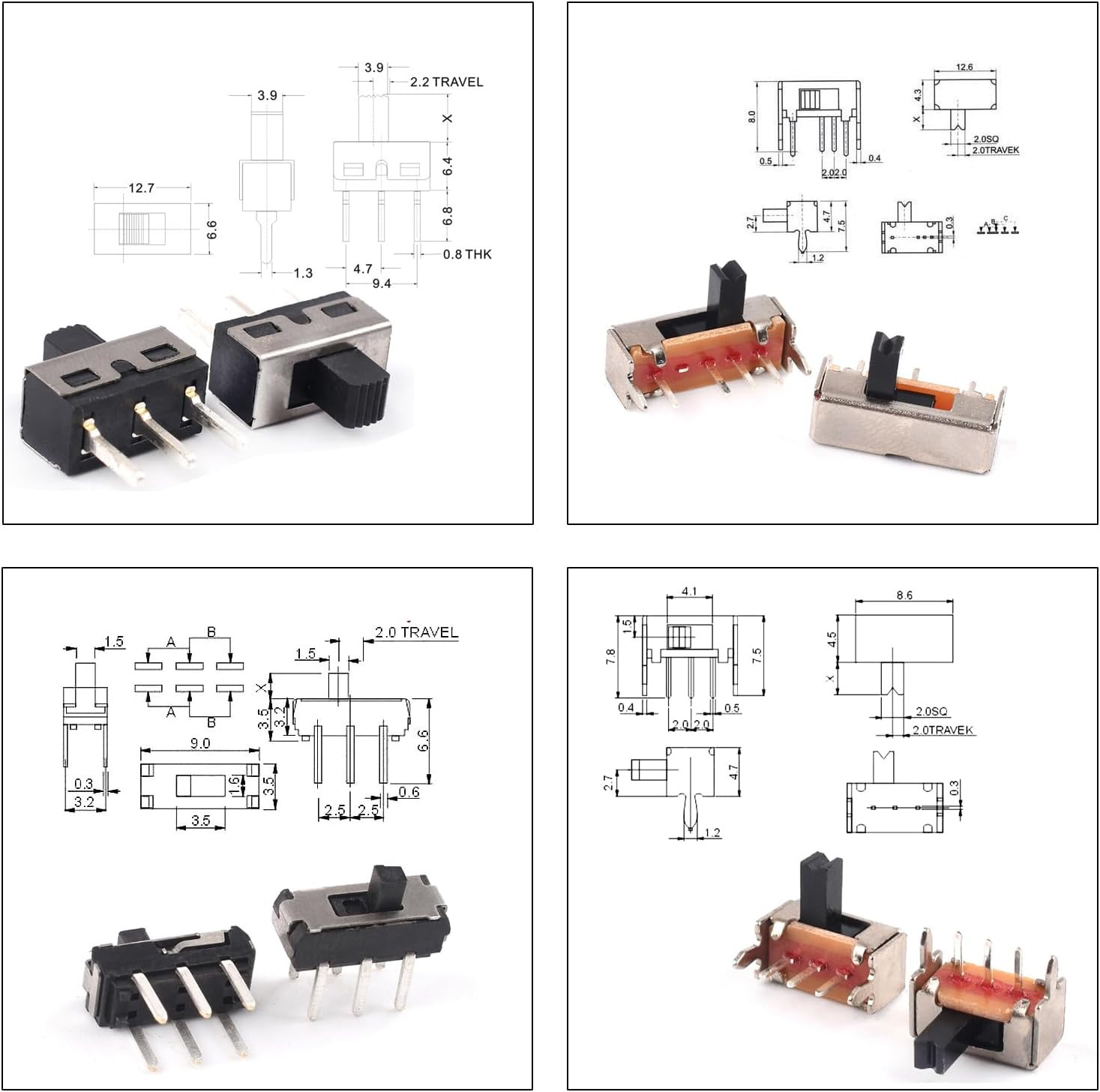Slide Switch Assorted Kit, Mini Micro PCB Panel Slide Switch 2Pin 3Pin 4Pin On/O