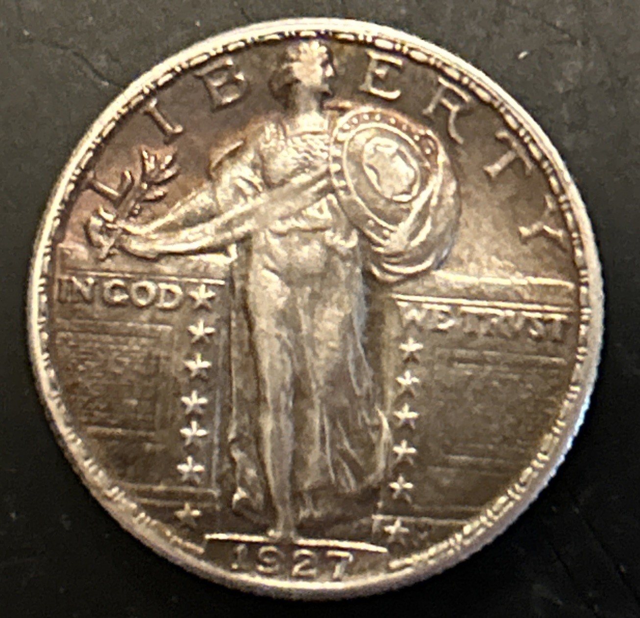1927  Standing liberty Quarter - AU/UNC+Near Full Head/Awesome Toned Detail