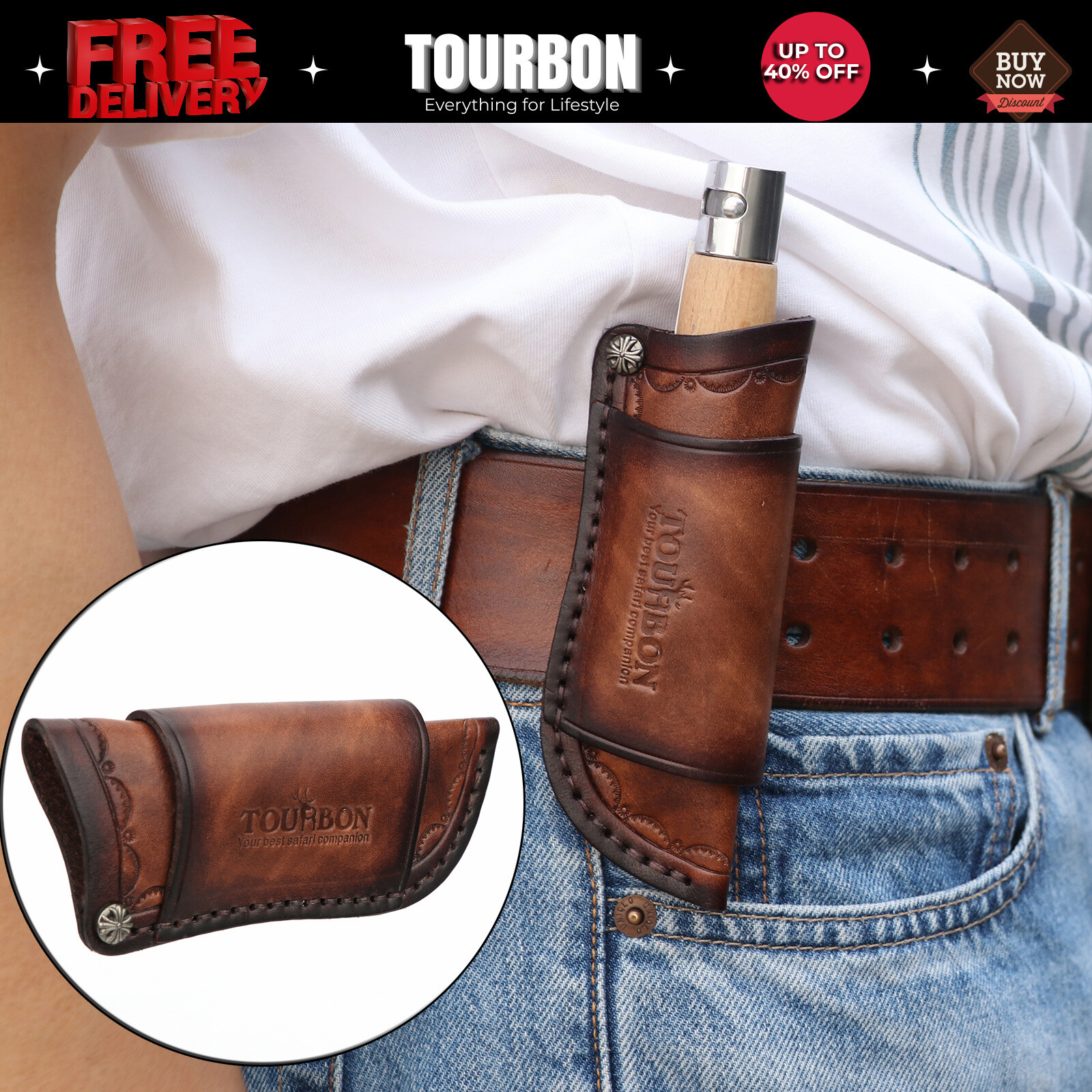 Leather Knife Sheath Fixed Blade Case Belt Pouch Fit 4" TRAPPER Knives