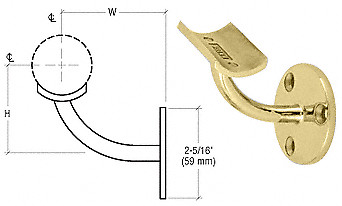 CRL Del Mar Wall Mounted Long Arm Hand Rail Bracket Polished Brass Finish Solid