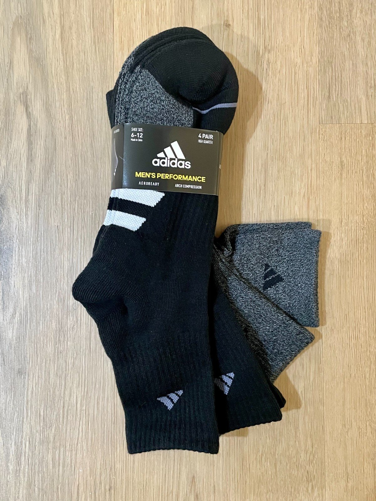 4 PAIRS Adidas Men's Performance High Quarter Socks AEROREADY COMPRESSION 6/12