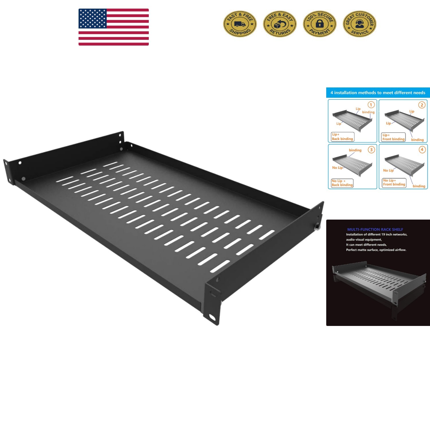 Flexible 1U Server Rack Shelf - 10" Depth, Assembly Required for Custom Use