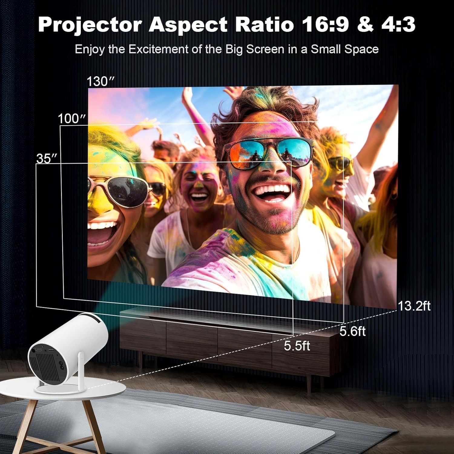 Mini Portable 4K Projector with WiFi6 Bluetooth Android 11 130 Image