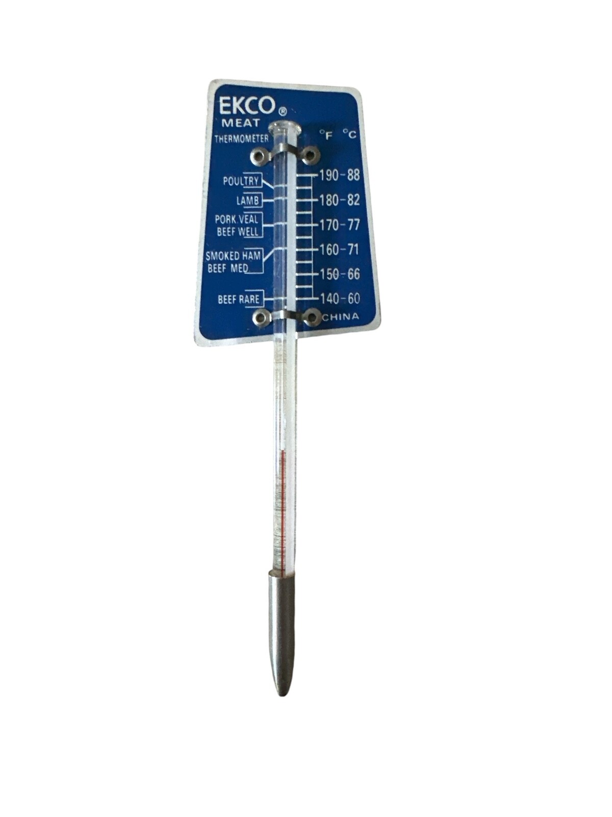 Vintage Ekco Meat Thermometer Blue Aluminum & Glass Thermometer