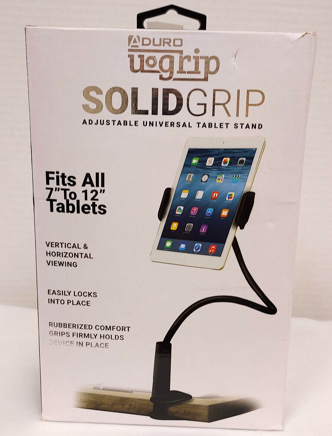 Aduro Solid Grip Adjustable Universal Tablet Stand With Gooseneck - White