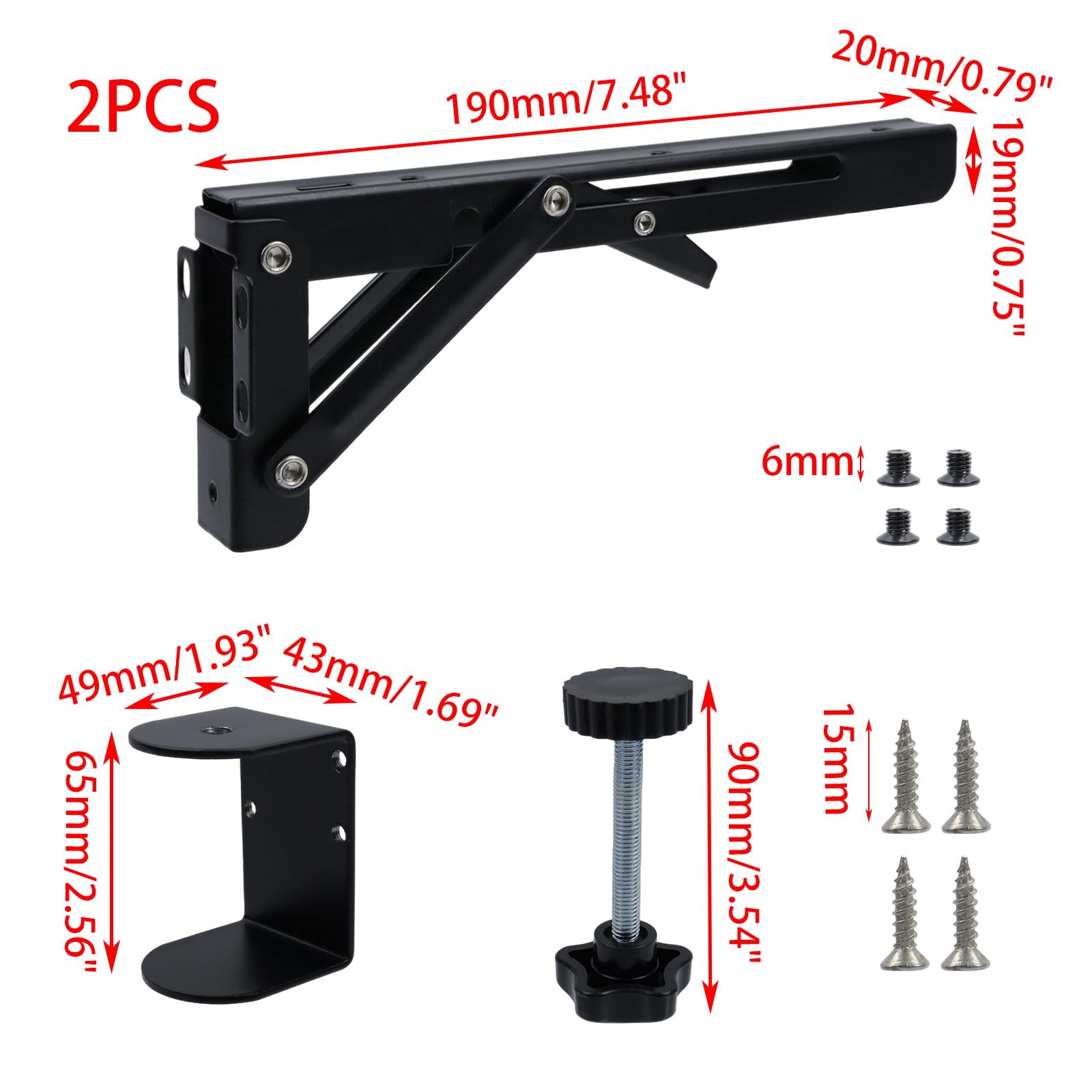 Black Foldable Desk Extender Keyboard Tray With Screws Organizer 2 PCS