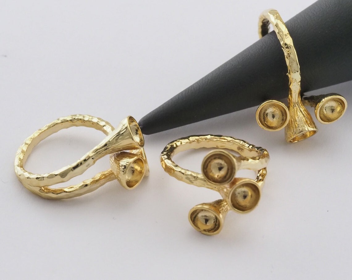 Cone shape setting blanks  Adjustable Rings for women 27.5x22mm Gold Plated 2370