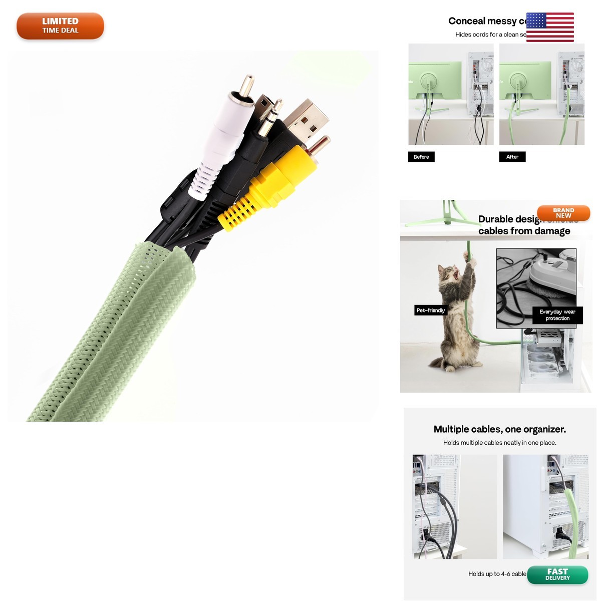 Pixio 10FT Tubing Cable Sleeve Mint Green 1/2 Inch Flexible Cable Management