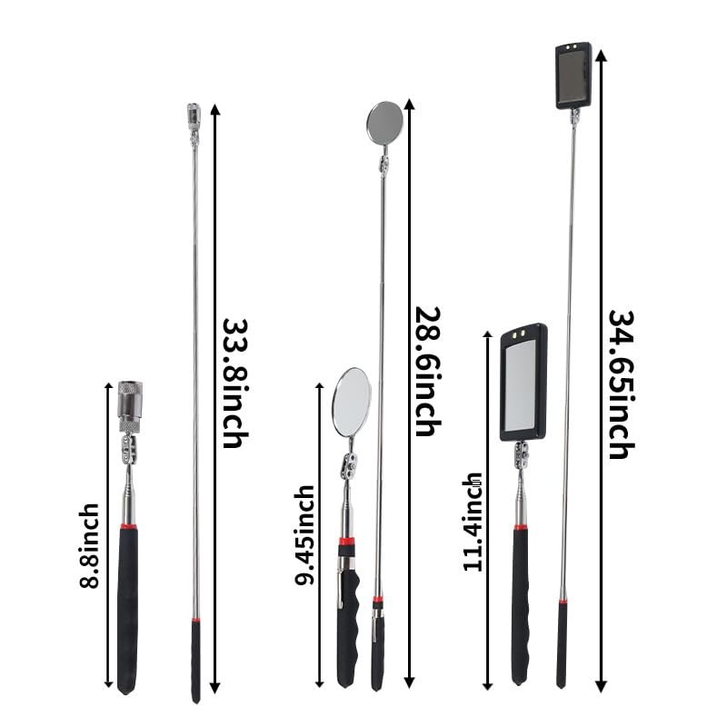 VortecSys Telescoping Magnetic Pickup Tool Set, 4Pcs Round and 6, Black