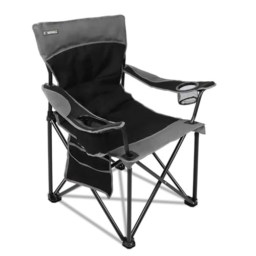 Oversized Portable Camping Chairs, Collapsible Outdoor Chairs with Pocket Black