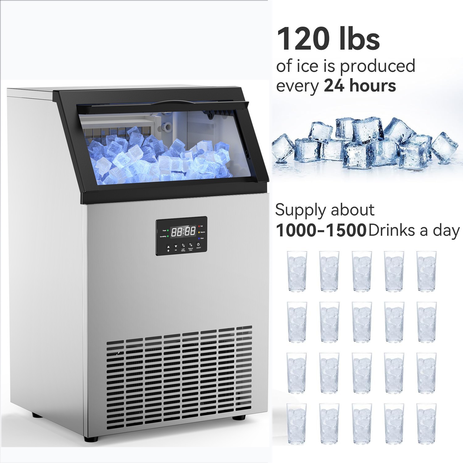 Countertop Ice Maker Machine, Commercial Ice Machine with 40 LBS Storage Bin
