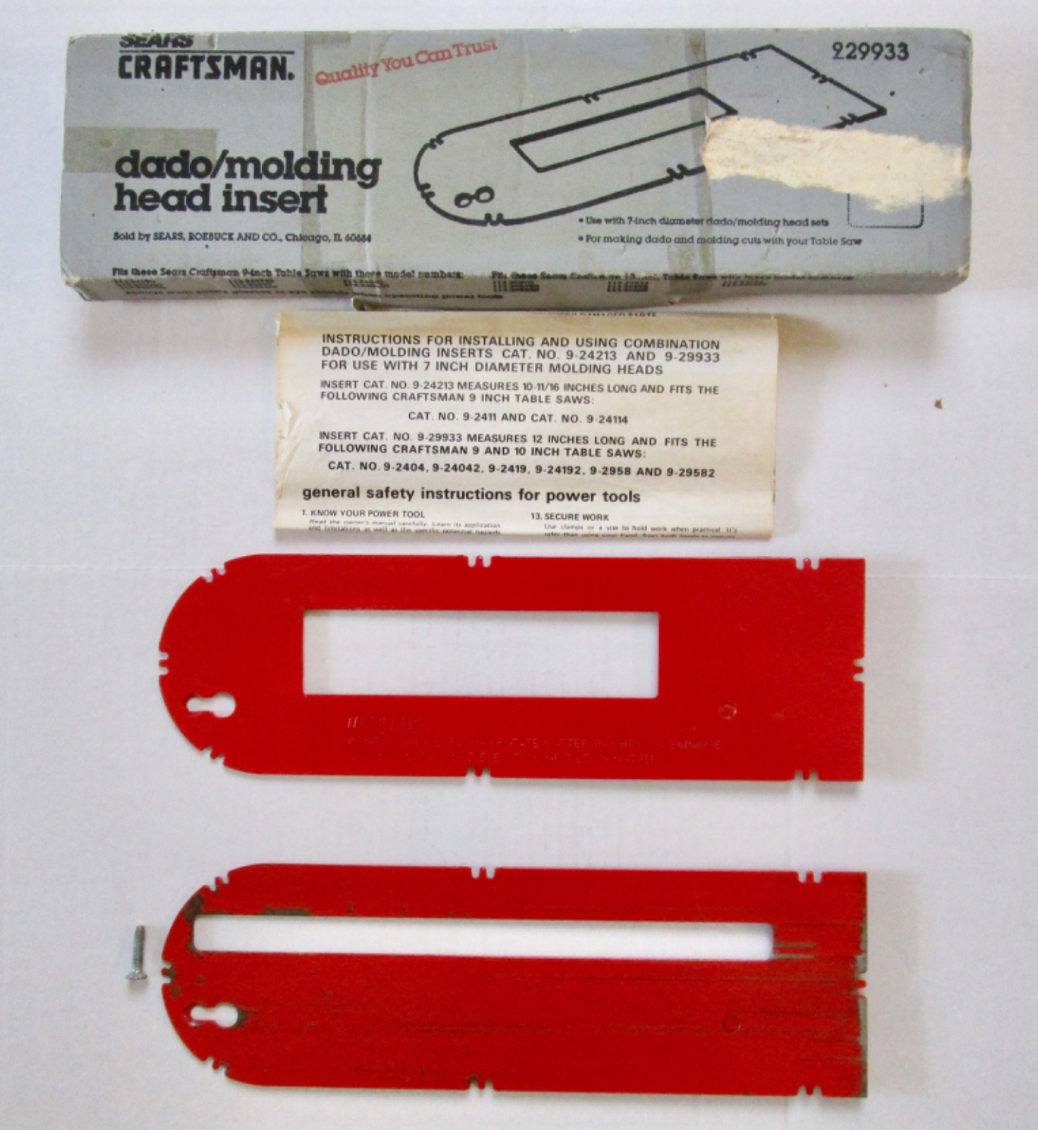 Craftsman Dado/Moulding Head Insert & Standard Throat Plate for 10" Table Saw