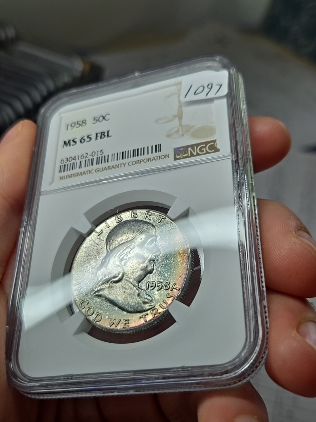 1958 Franklin 50¢ NGC MS 65 **Toned** Fbl