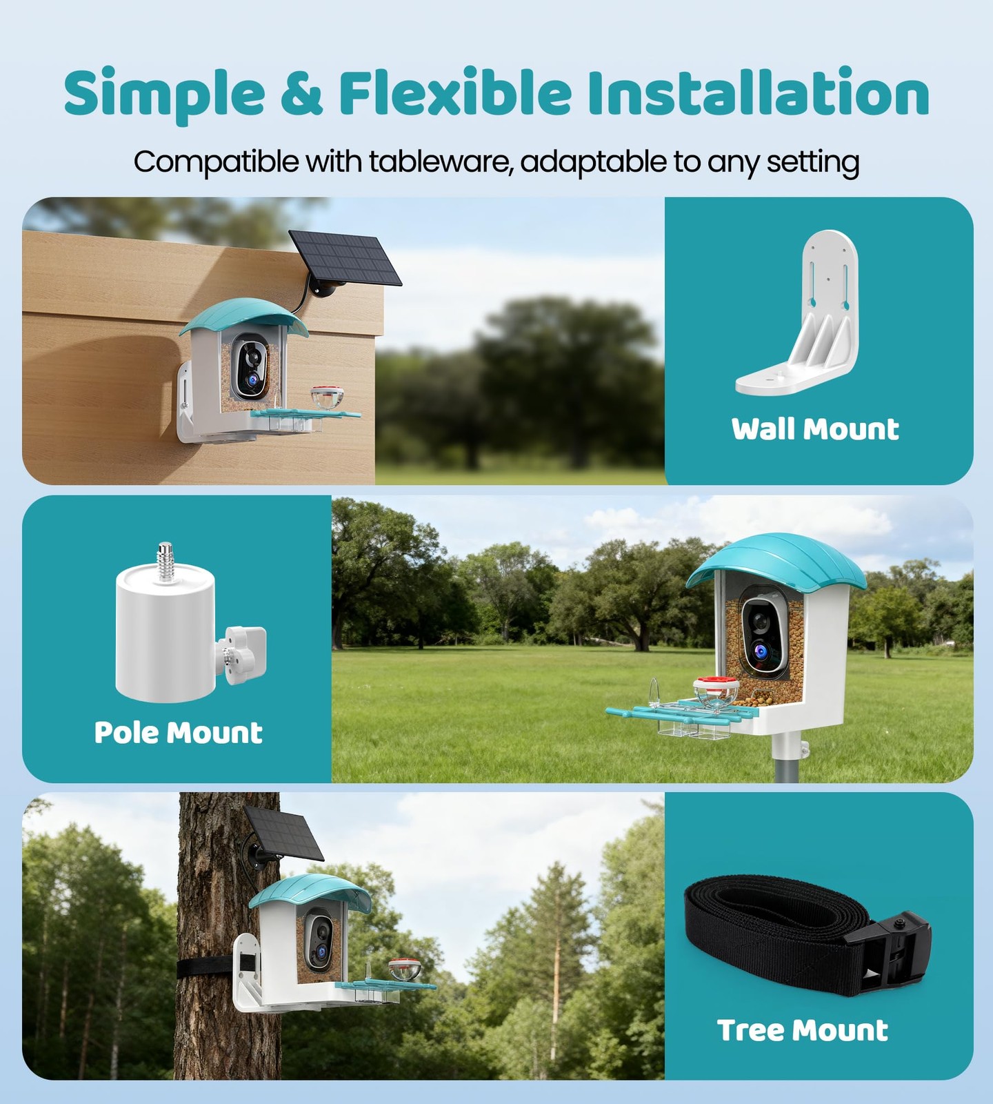 Bird Feeder with Camera Solar Powered: Smart Feeders for Medium, Blue