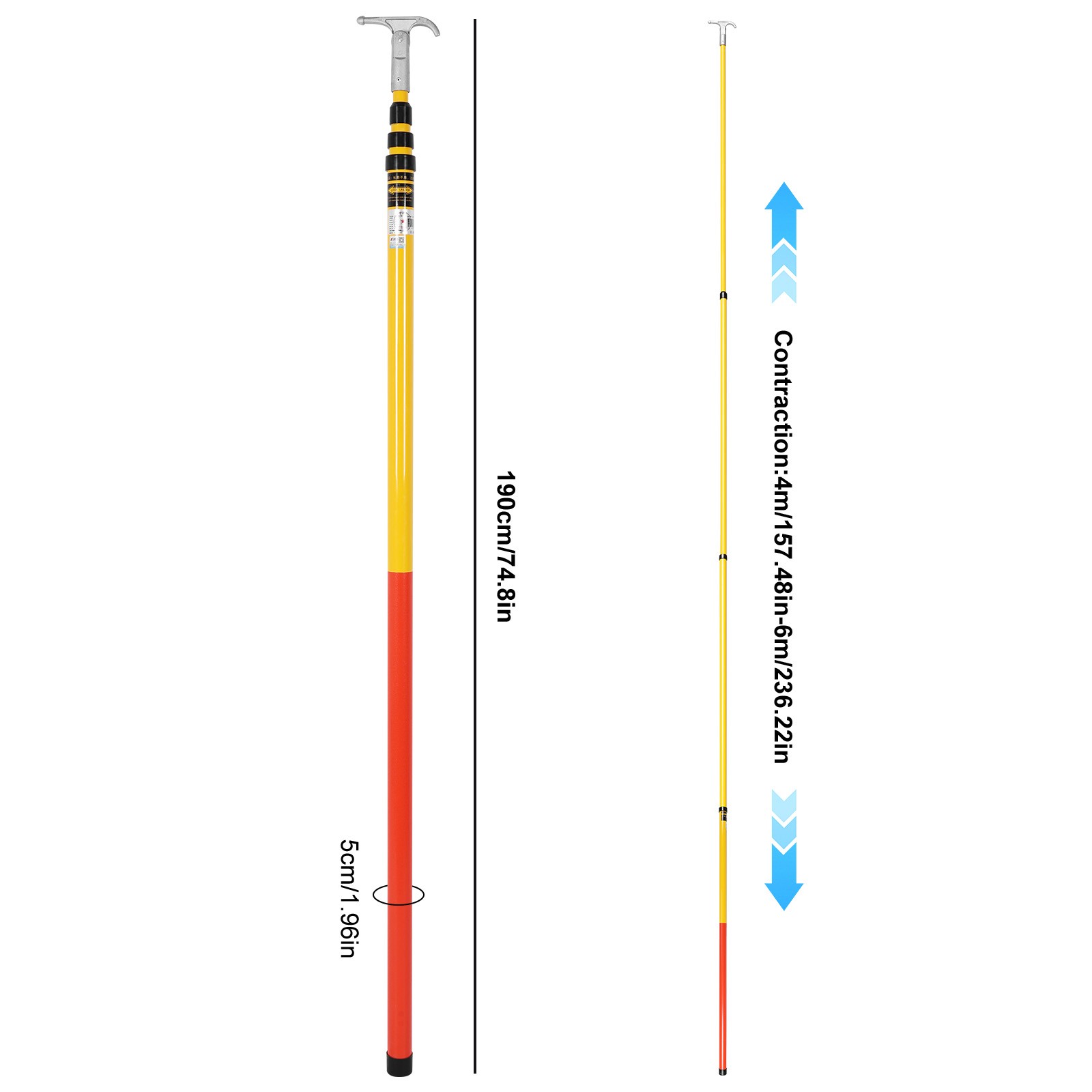 220KV 6m 4 Sections Electrical Hot Stick Telescopic Operation Pull Rod