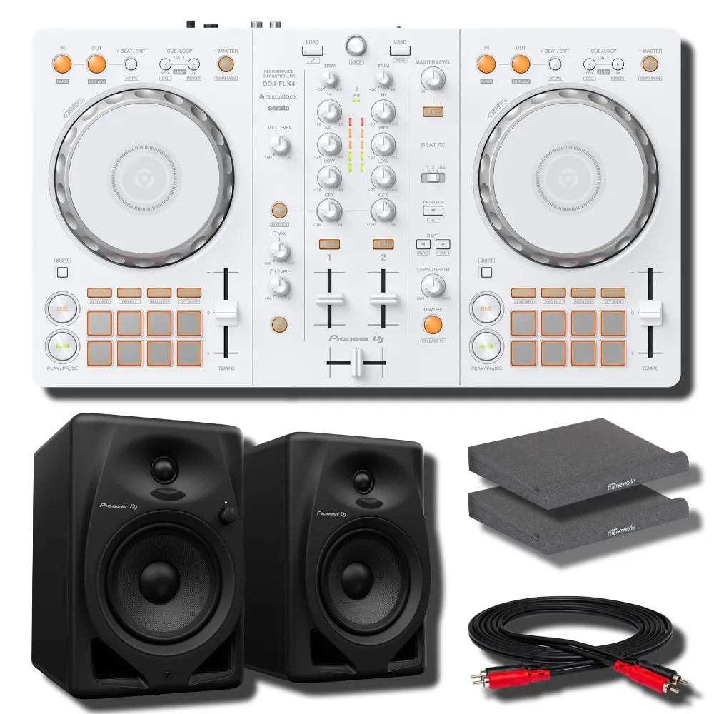 Pioneer DJ DDJ-FLX4-W 2-Channel DJ Controller (White) Bundle with DM-50D