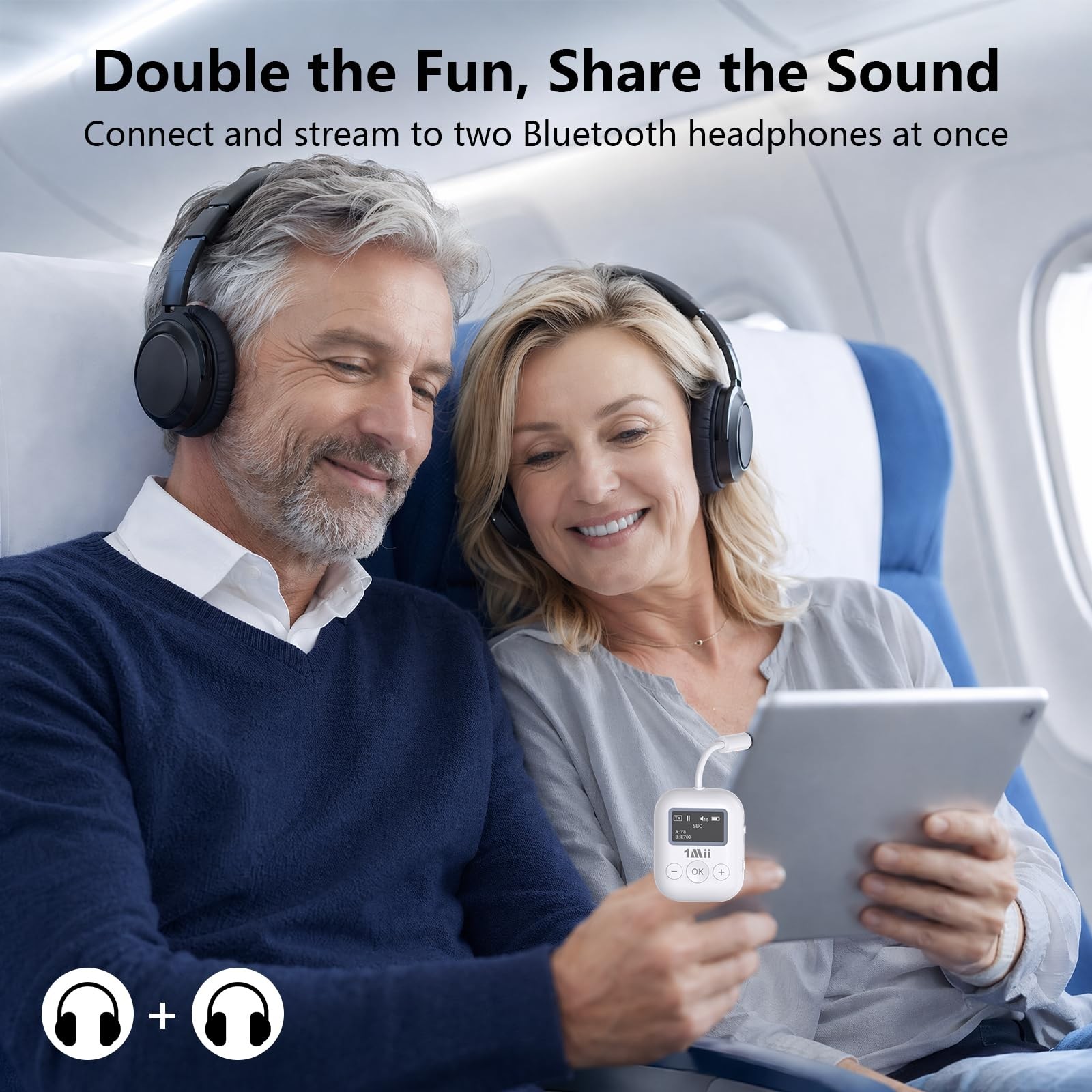 SafeFly Min Airplane Bluetooth Adapter for 2 Headphones, aptX Adaptive & HD H...