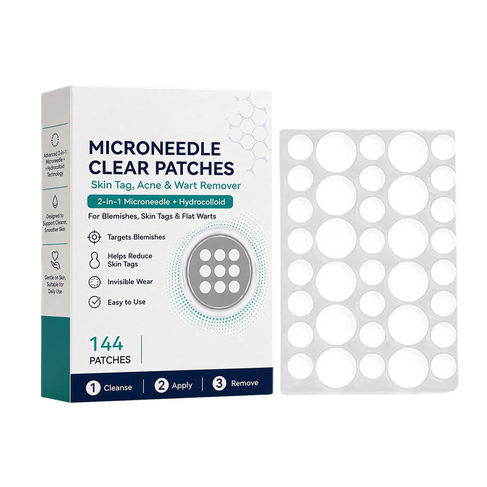2-in-1 Microneedle Patches 144pcs, Skin Tag Wart Acne Remover Patches ~US STOCK