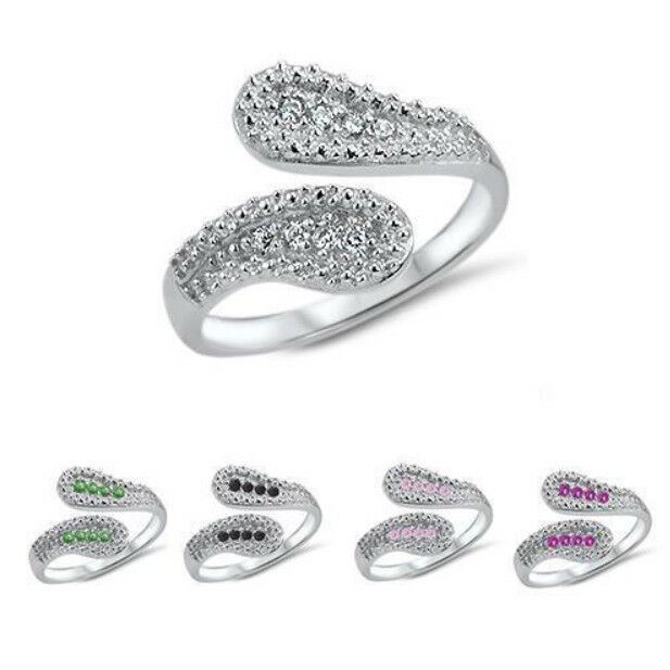 925 Sterling Silver Toe Ring Swirl CZ Cubic Zirconia Jewelry Adjustable