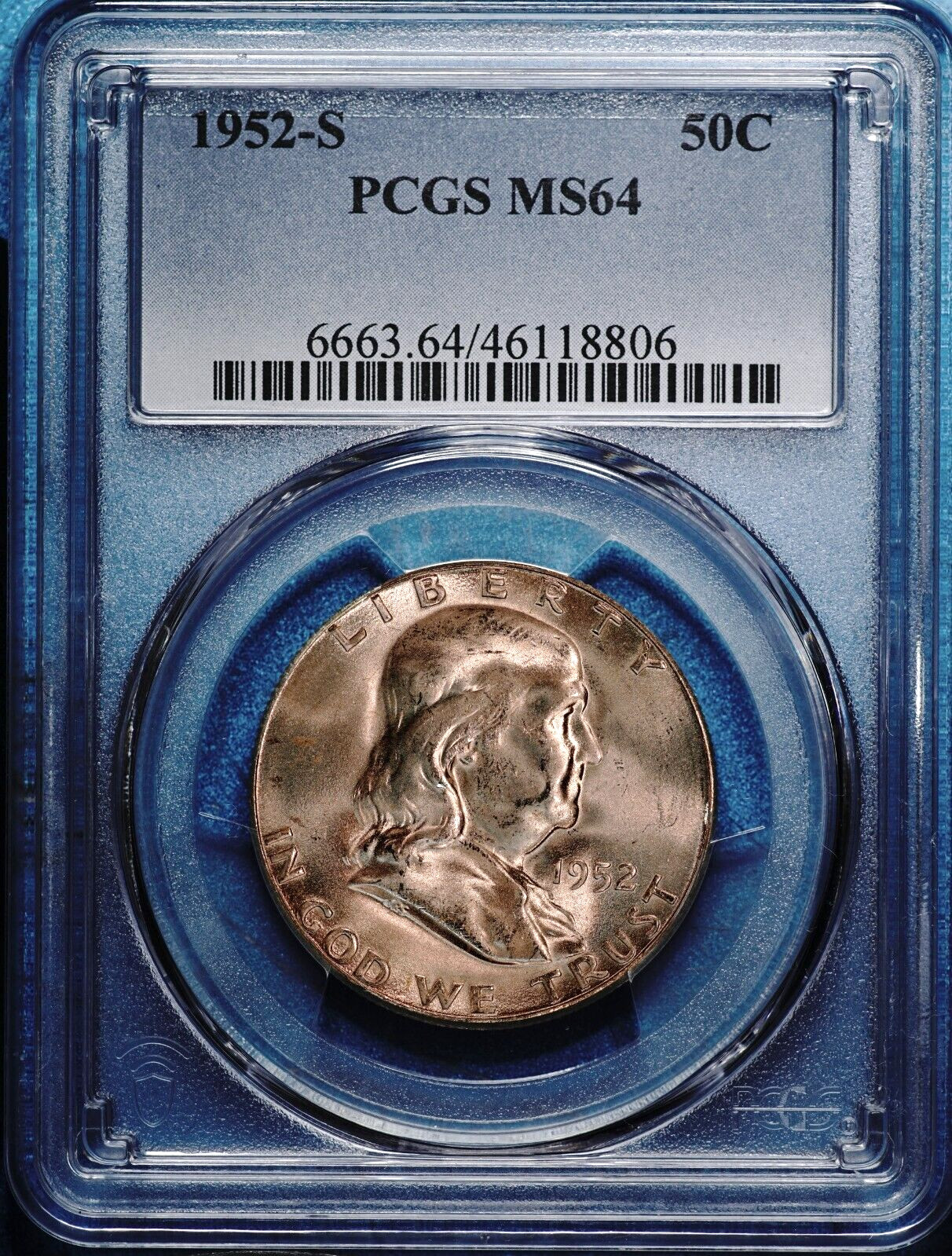 1952-S Franklin Half Dollar Silver PCGS MS64, Nice Bell Lines! Value Coin! 806