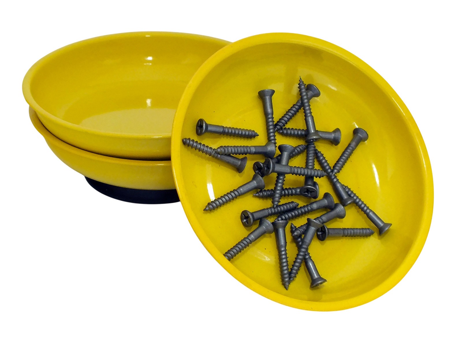 3pc Magnetic Parts Trays Hi-Vis Yellow 100mm 4" Round Dish for Nuts Bolts Screws