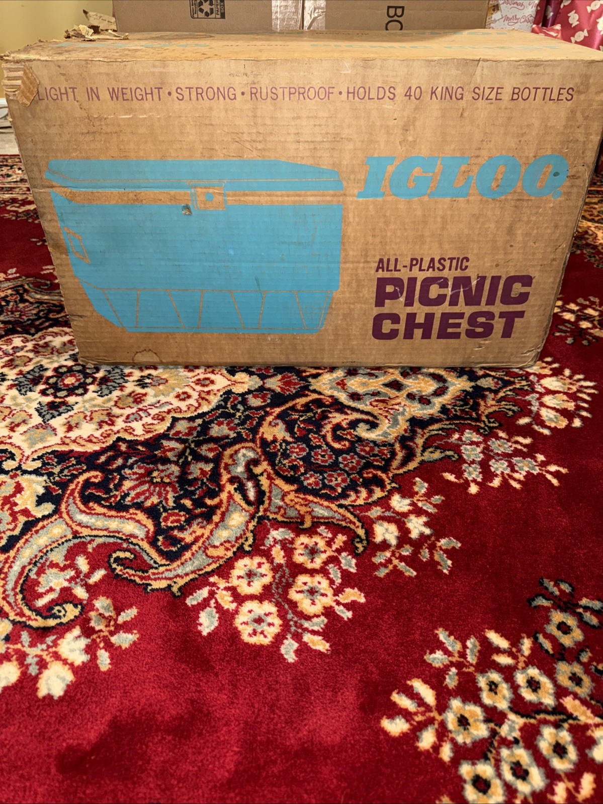 Rare Vintage 1960s Igloo Cooler Large 48 QT Aqua Ice Chest Picnic Retro Boxed
