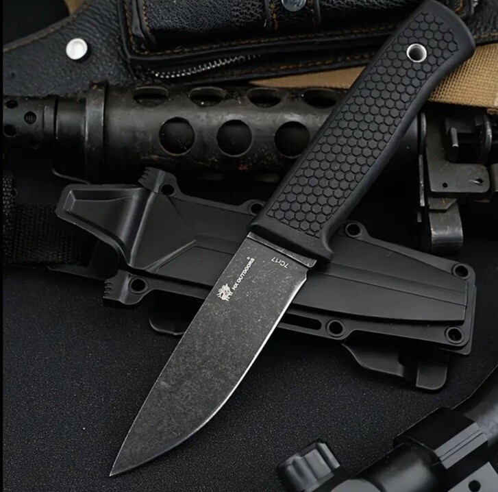 HX Outdoors Fixed Blade Knife Rubber Handle Drop Point w/ Sheath