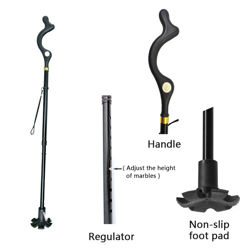 Straight Posture Cane Adjustable Height Walking Stick Folding Trekking Pole US