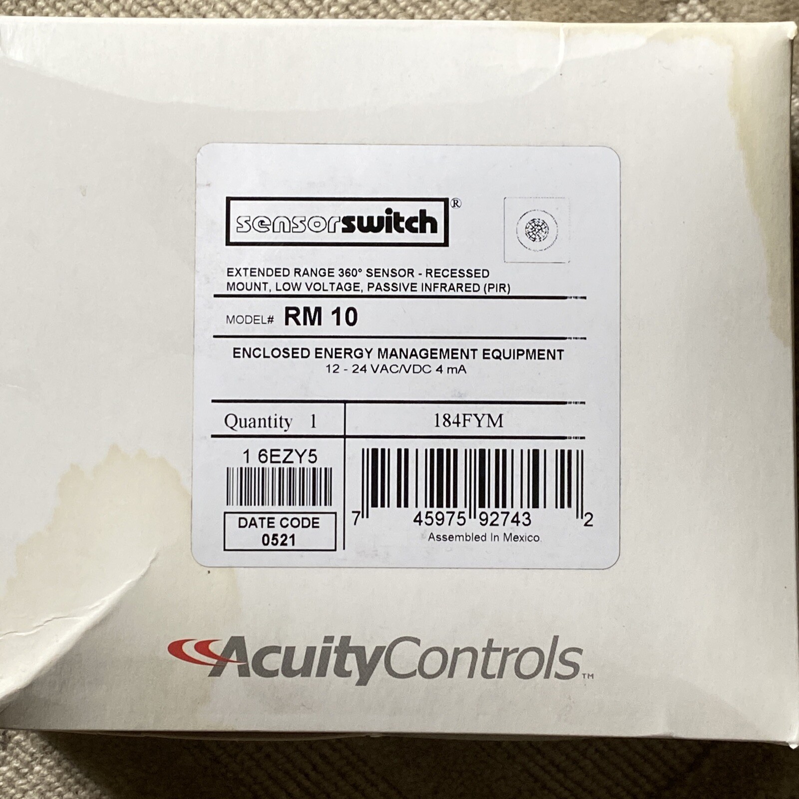 Acuity Sensor Switch RM 10 Extended Range 360 Occupancy Sensor