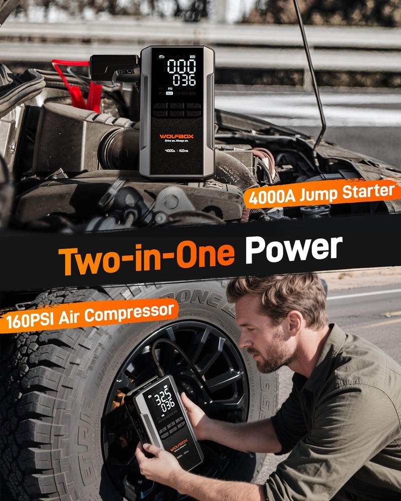 WOLFBOX 4000A Jump Starter Portable Air Compressor