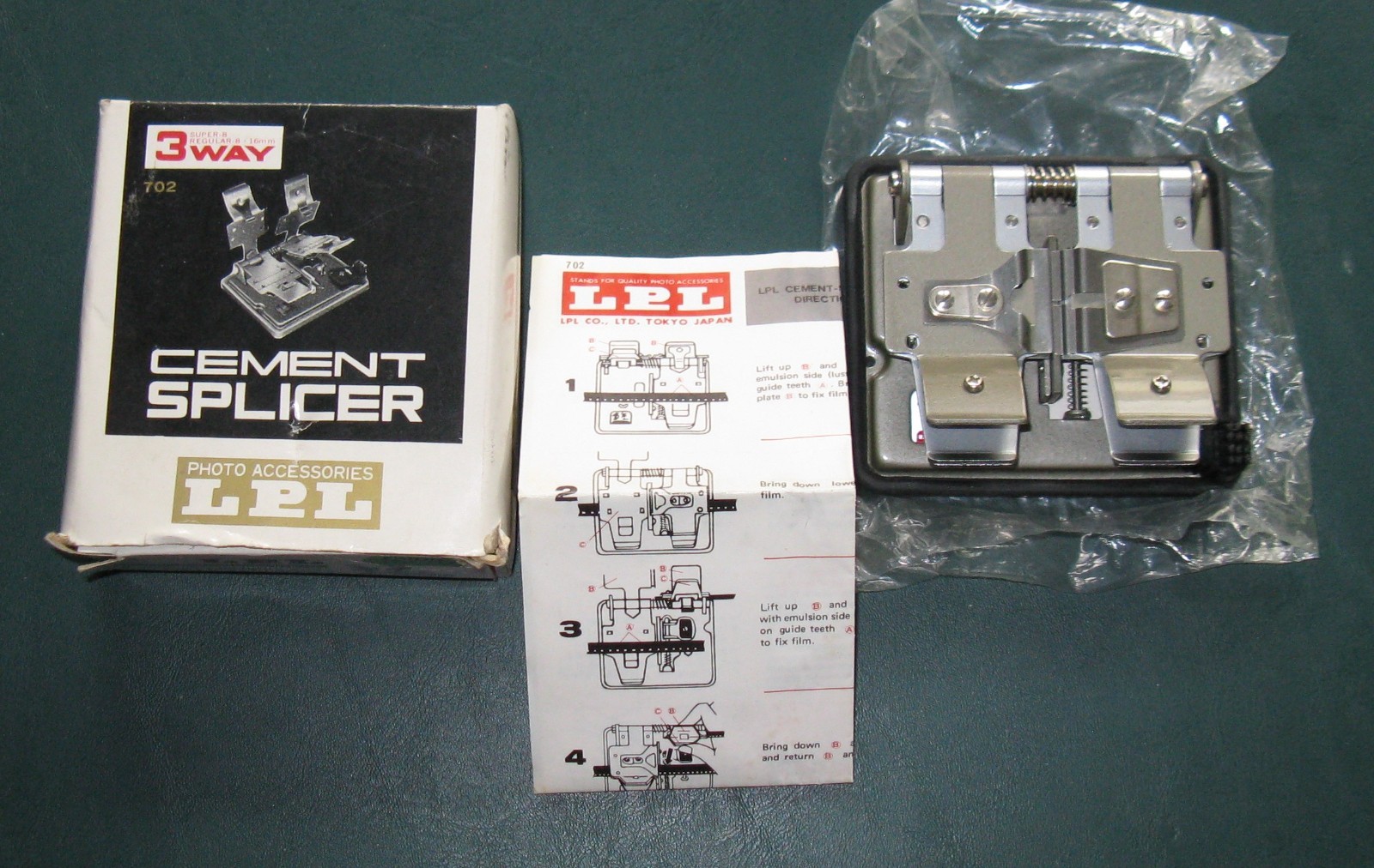 LPL Cement Splicer 3-Way Film Editing 702 Super 8, Reg. 8, 16mm  w/ Box Vintage