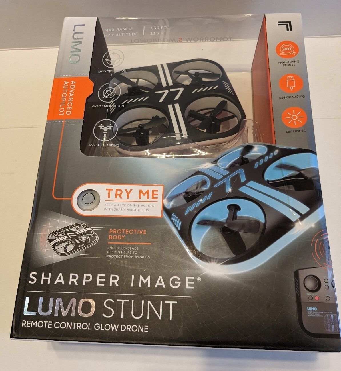 SHARPER IMAGE Lumo Stunt Remote Control LED Glow Drone - 2.4 GHz - New  T7