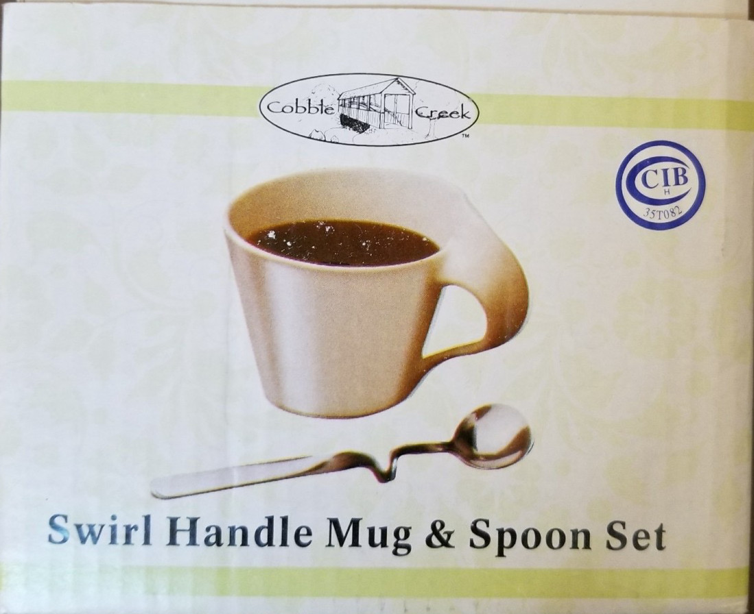 Cobble Creek Swirl Handle Mug & Spoon Set New In Box