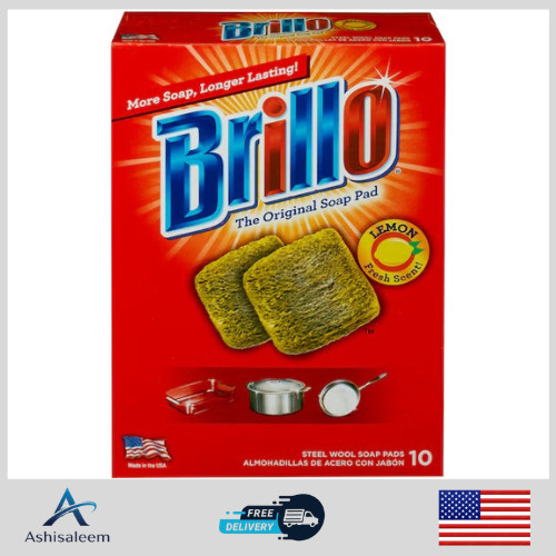 10 PADS -Brillo Lemon Scented Steel wool Scouring Pots Pans Dishes Kitchen soap