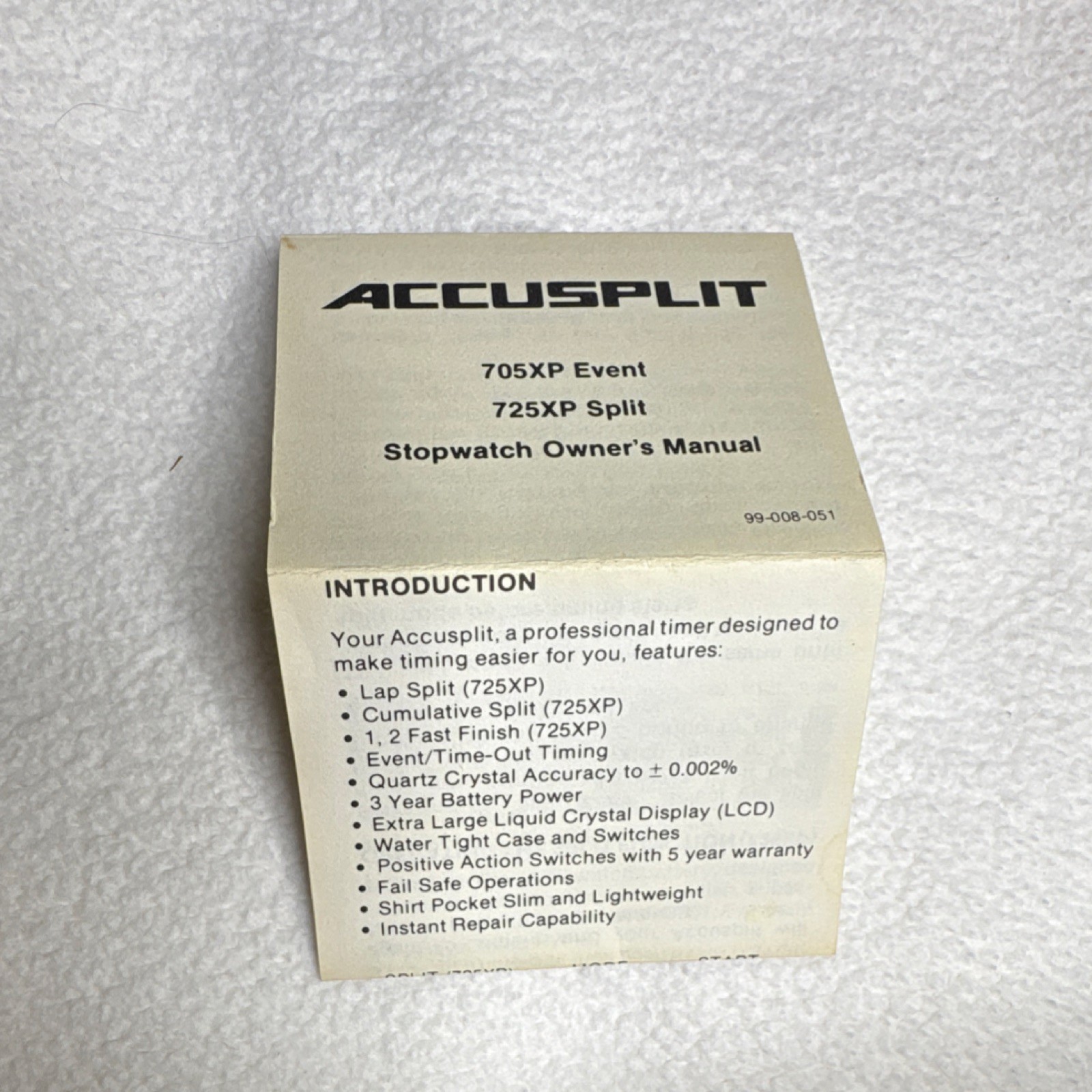 Accusplit 705XP Stopwatch Timer Black with Box & Manual