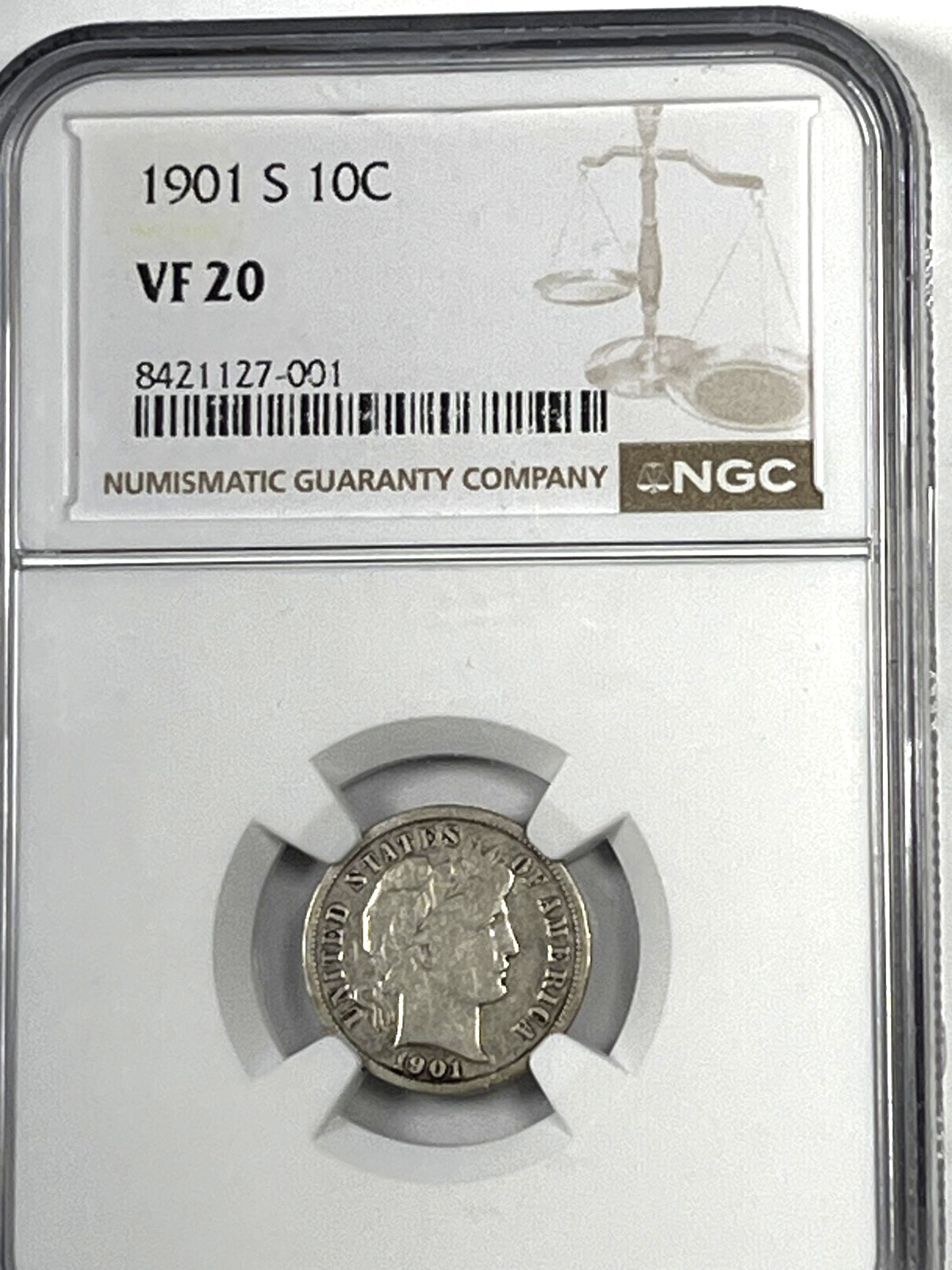 1901-S Barber Dime : NGC VF20