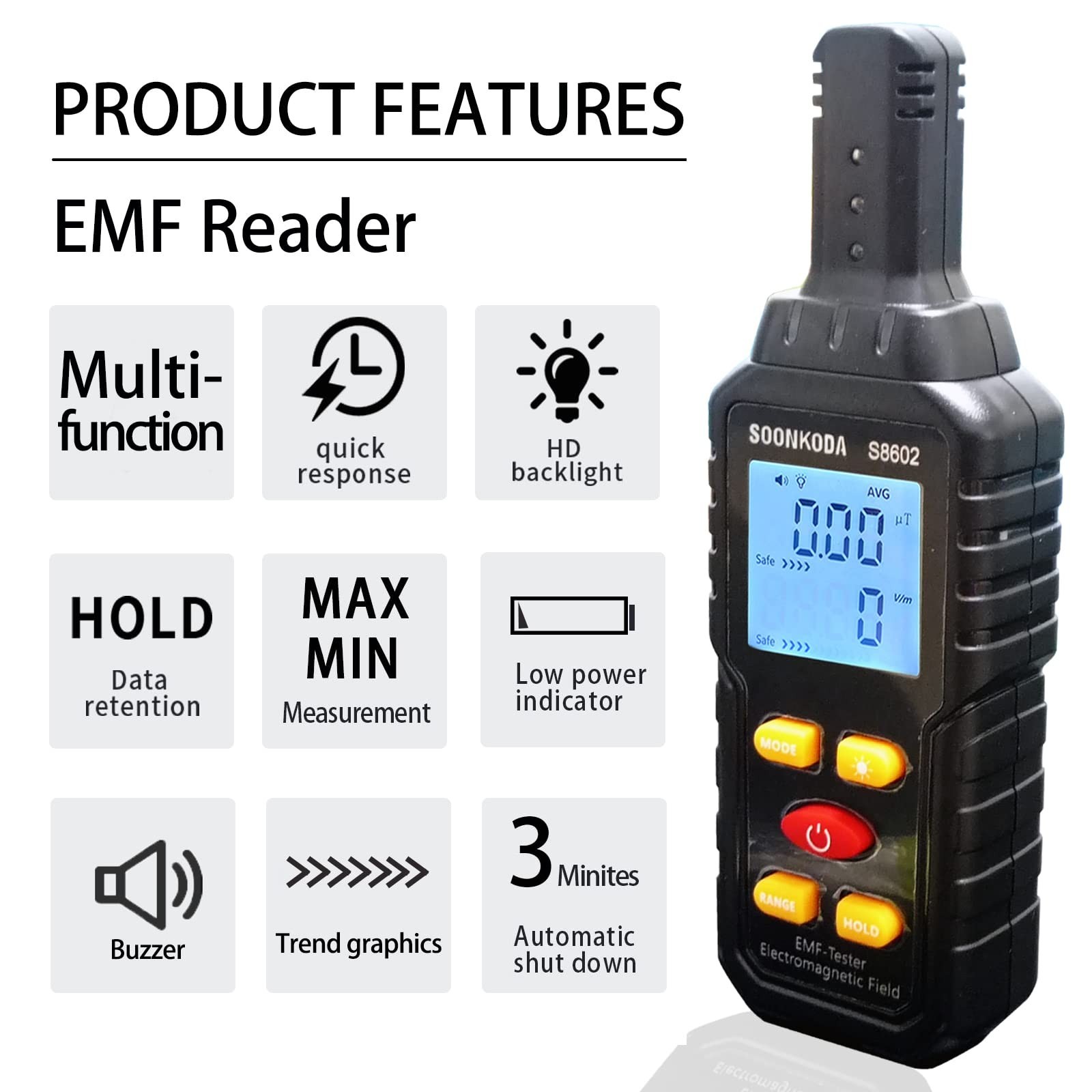 3 in 1 EMF Meter,EMF Reader,Electromagnetic Field Radiation Detector,EMF Test...