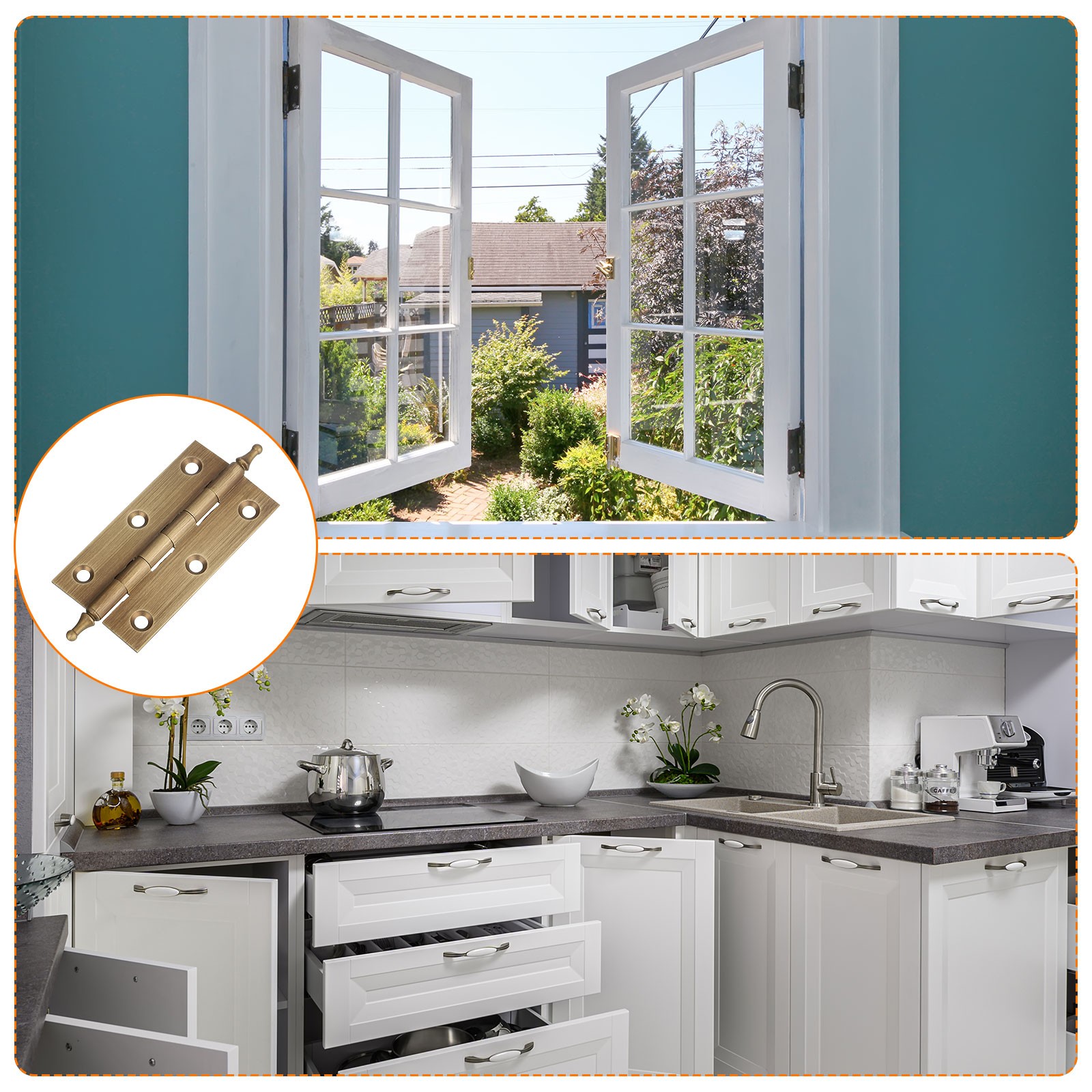 2Pcs 2.9 x 0.91 Inch Door Hinge Solid Brass Hinge with Mounting Screws, Bronze