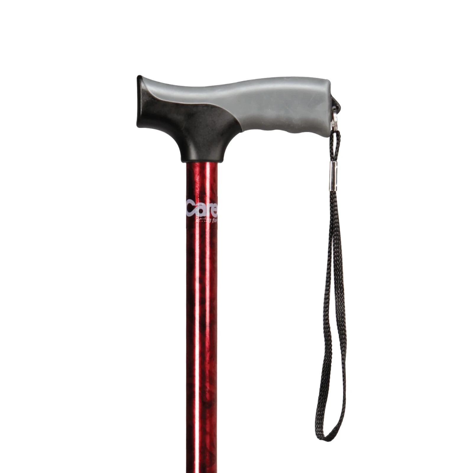 CAREX Soft Grip Derby Cane Red Mottled Ergonomic Handle Strap Adjustable NEW