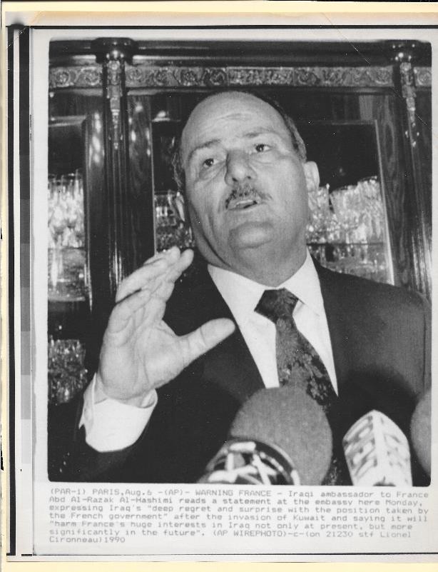 1990 Iraqi Ambassador to France Al-Razak Al-Hashimi Original News Photo