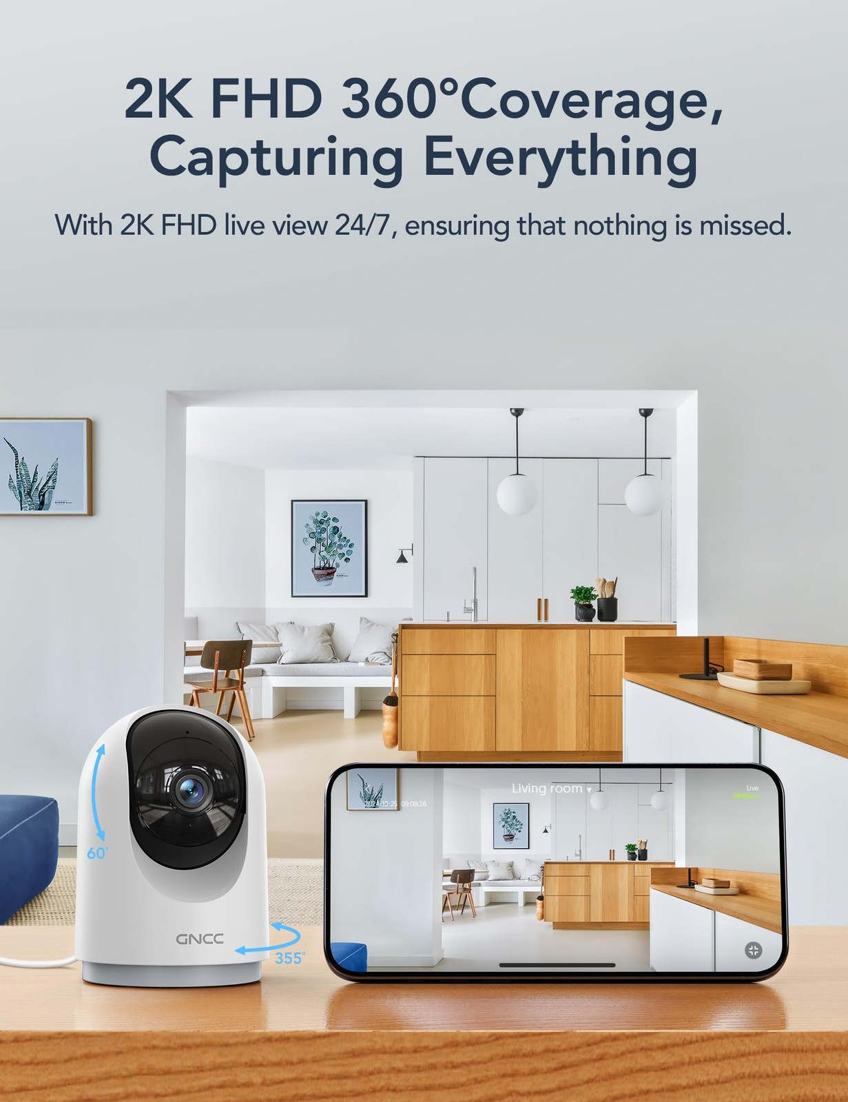 Indoor Security Camera, 2K Cameras for Home Security with Motion Detection, B...
