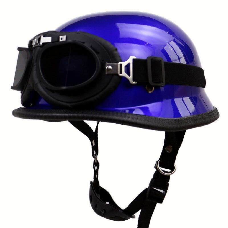 DOT German Motorcycle Half Helmet with Goggles Chopper Scooter Helmet Skull Cap