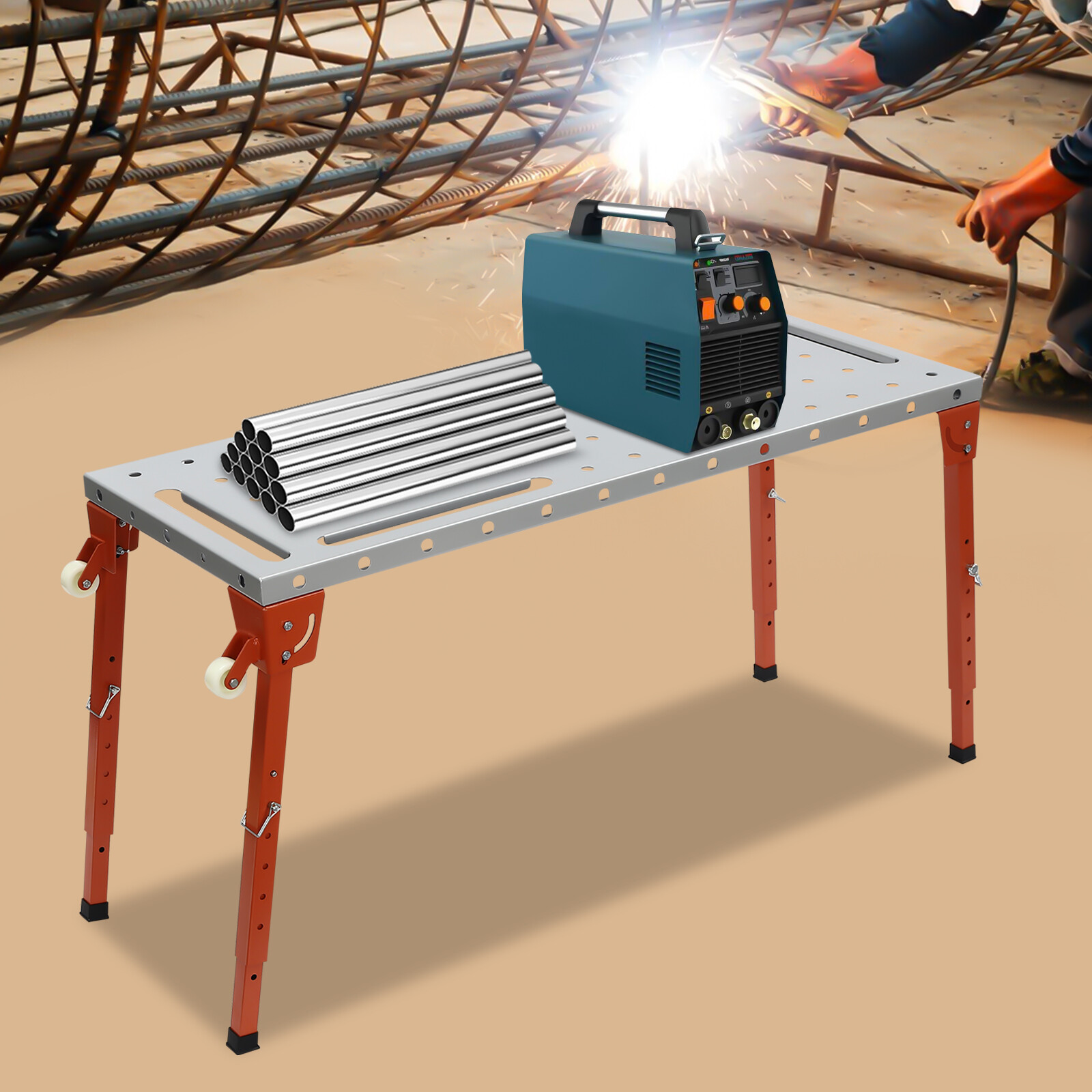 Folding Welding Workbench Table Work Bench Steel Portable Welding Table Silver