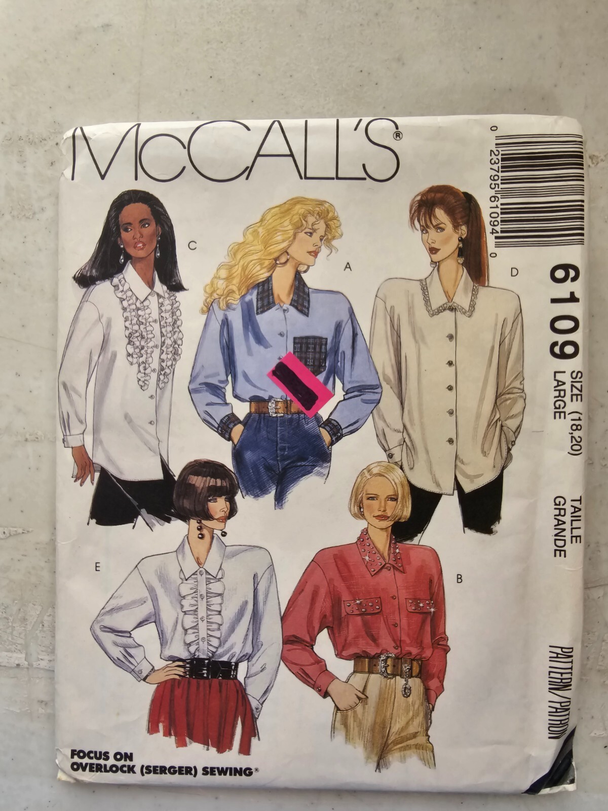 Vtg McCalls Pattern 6109 Loose Fitting Top Button Shoulder Pads Miss Large 18 20