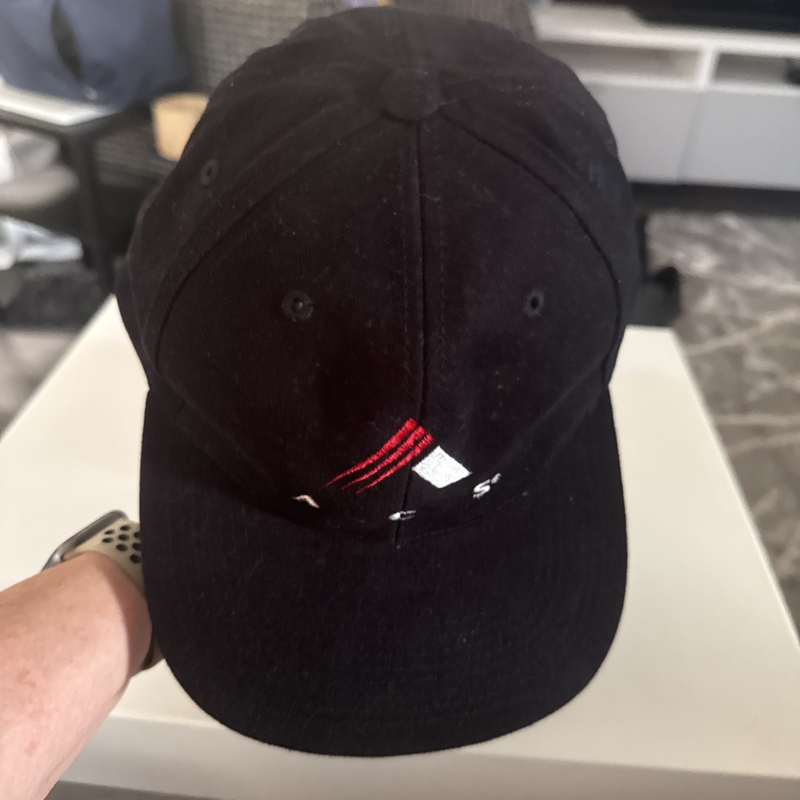 ACS in White Logo Red White on Black Hat Cap Strap Buckle OSFA
