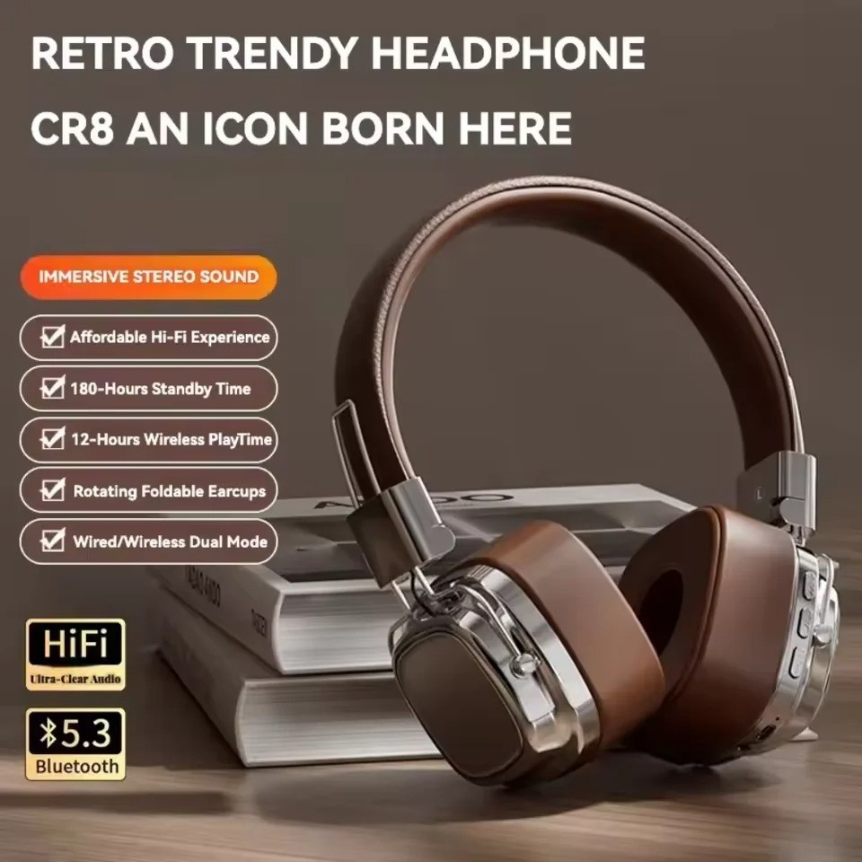 Foldable Bluetooth 5.3 Wireless Headphones Retro Over Ear DJ Stereo Sound
