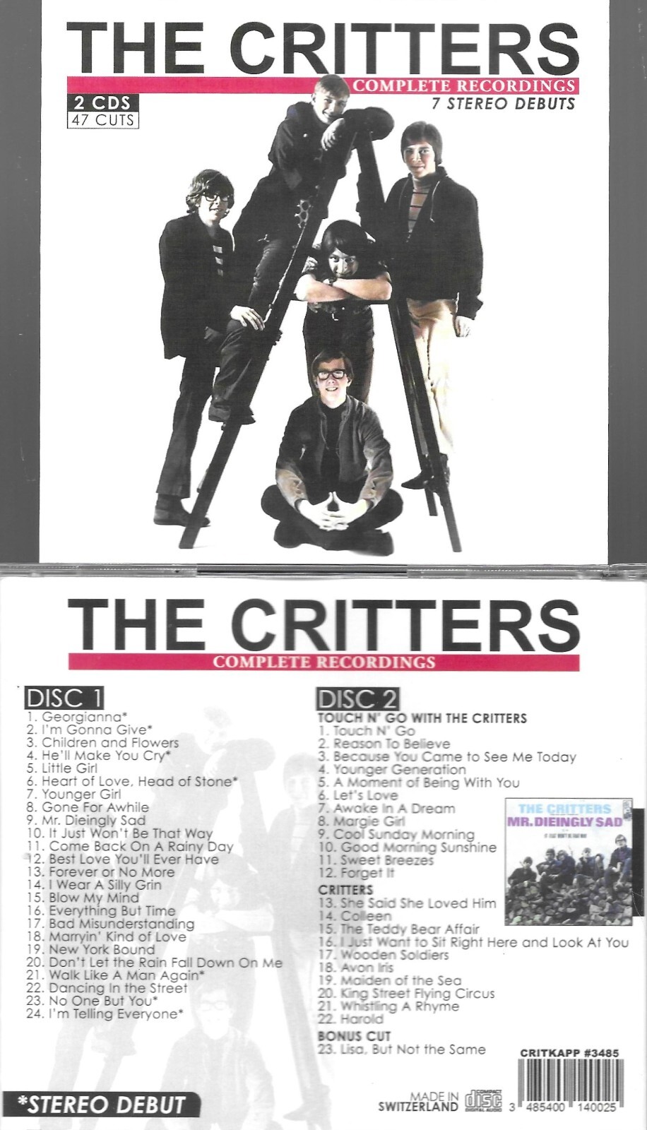 CRITTERS-MR. DIEINGLY SAD/COMPLETE RECORDINGS-47 CUTS ON 2 CDS-7 STEREO DEBUTS