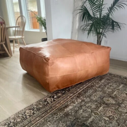 Moroccan Leather Unstuffed Pouffe Footstool Boho 30'' Handmade Genuine Ottoman