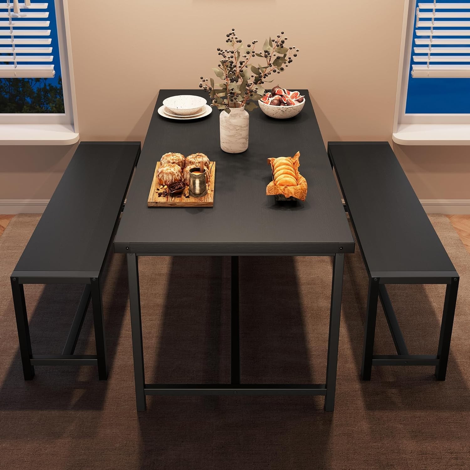 Dining Table Set 4 Kitchen Table W/ Benches Rectangular Dining Room Table Set W/
