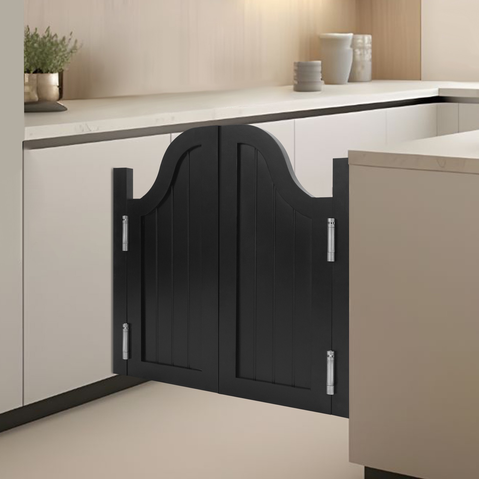 Modern Swing Solid Wood Door Vertical Stripe Partition Door 70x70cm Black